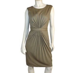 TED BAKER Dress, 3/US 8, Tan/Camel, Accordion pleat Starburst, Sleeveless Zipper
